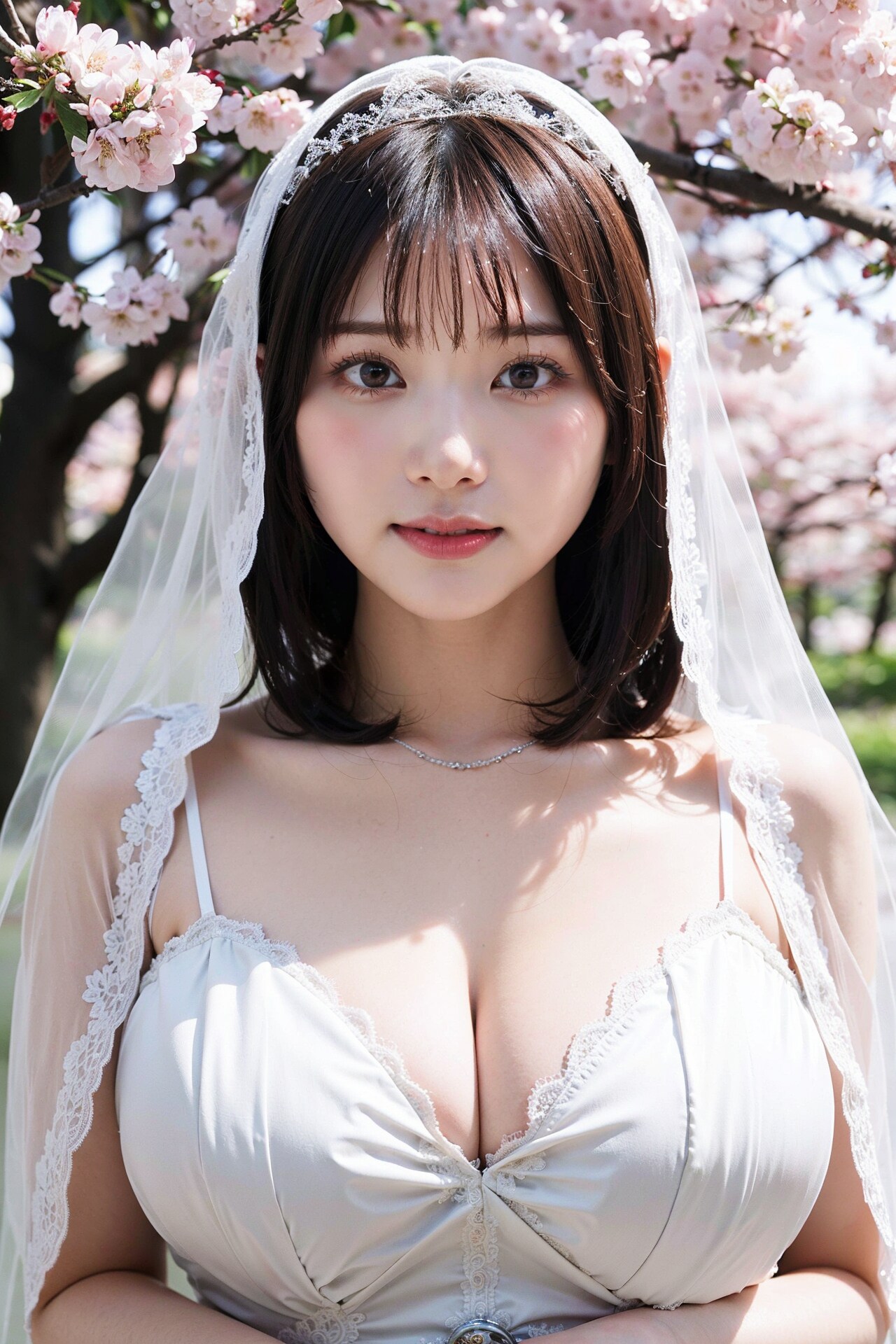 桜とウェディングおっぱい