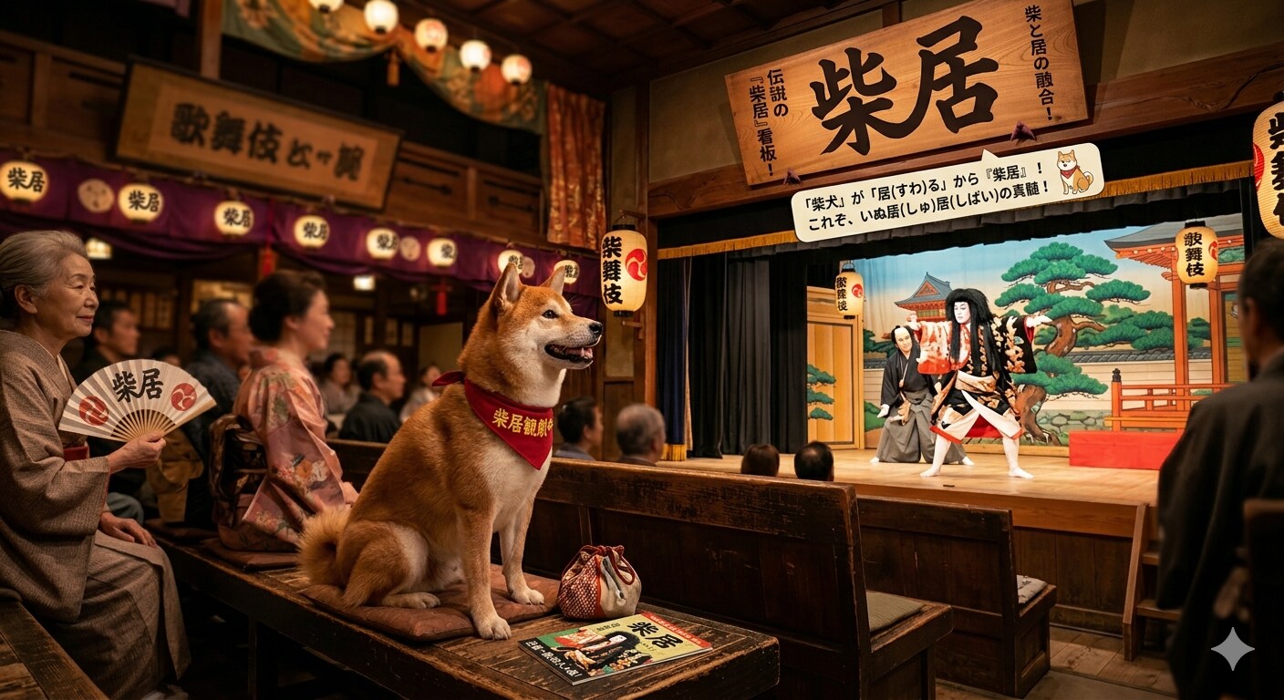 芝居を見る柴犬