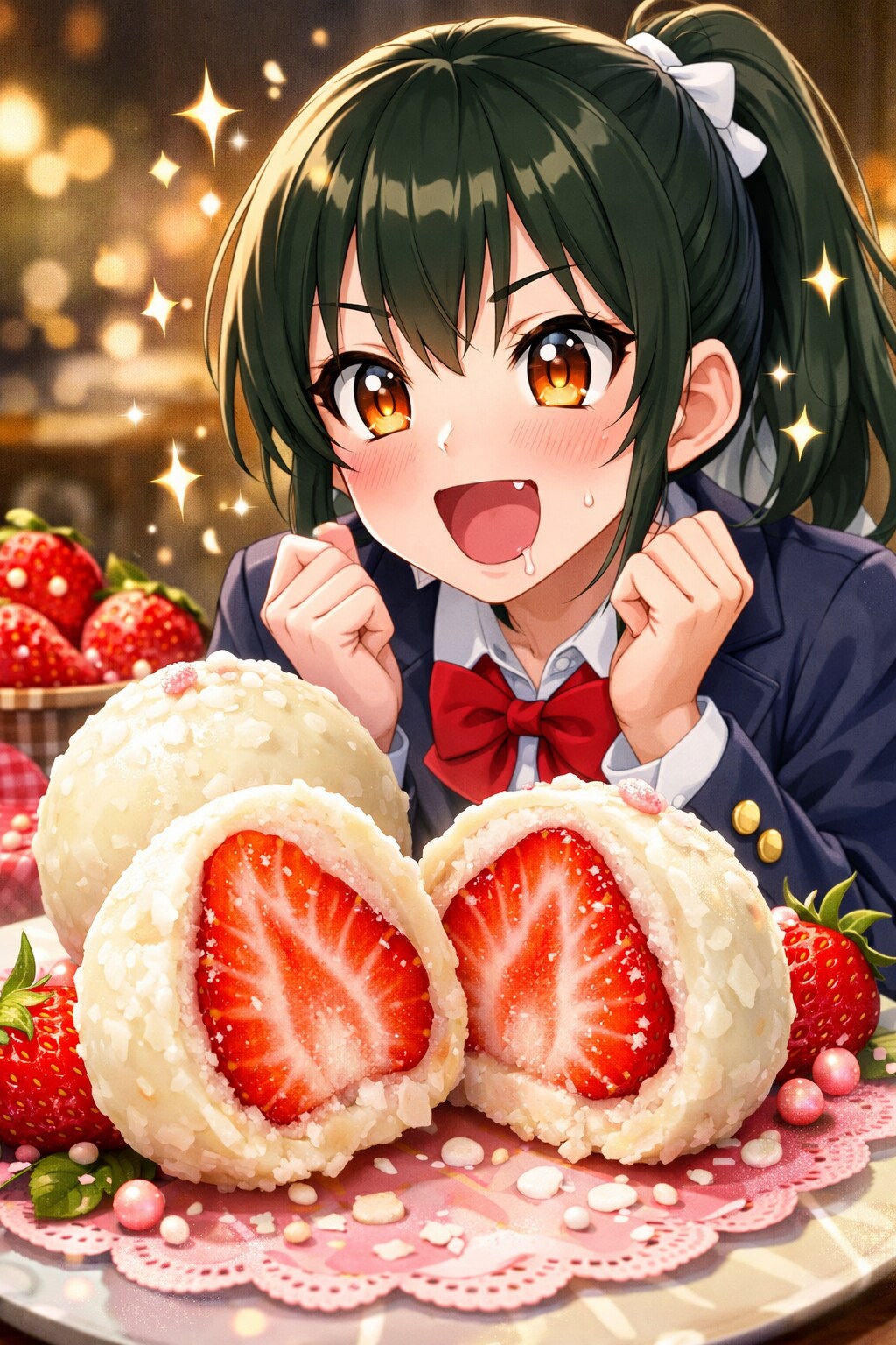 ココナッツバターだけで包んでもらうリクエストをしたイチゴトリュフ | の人気AIイラスト・グラビア