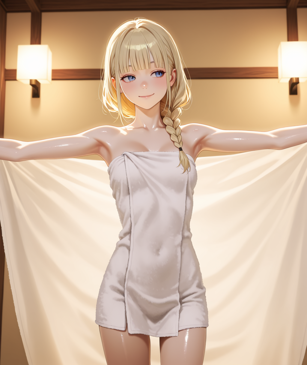 バスタオルをバサっと広げて見せるシーン