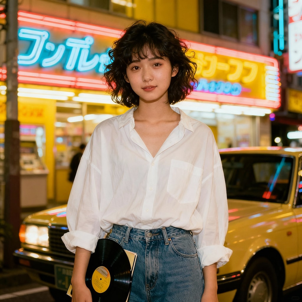 80年代のシティーポップのレコードジャケットのガール