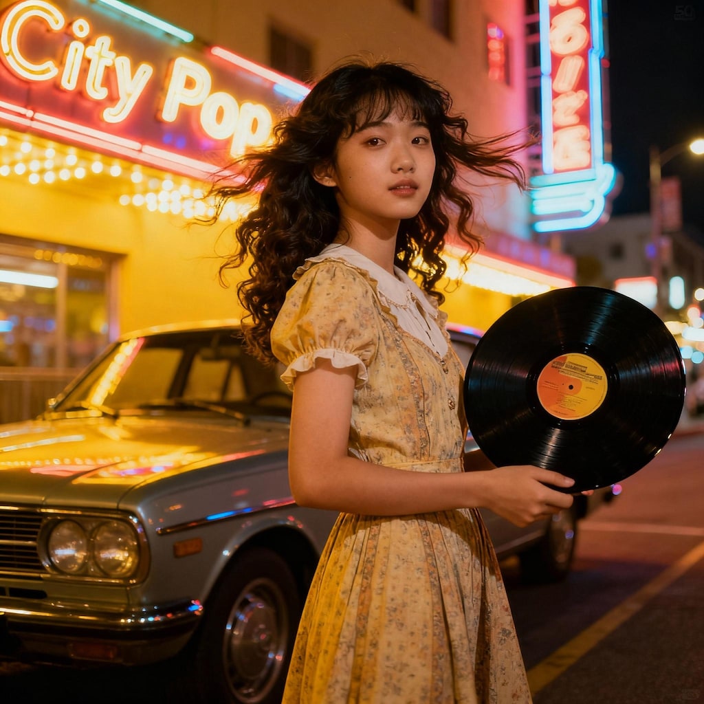 80年代のシティーポップのレコードジャケットのガール