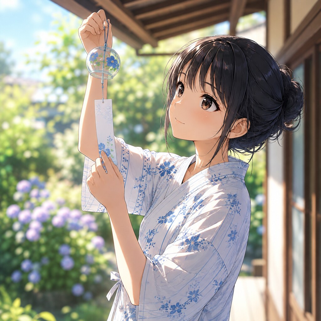 風鈴をつる少女
