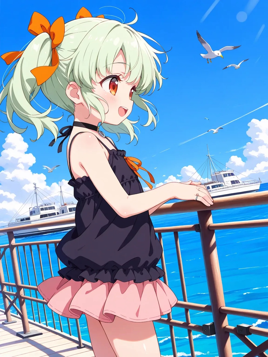 港を散歩するりおちゃん