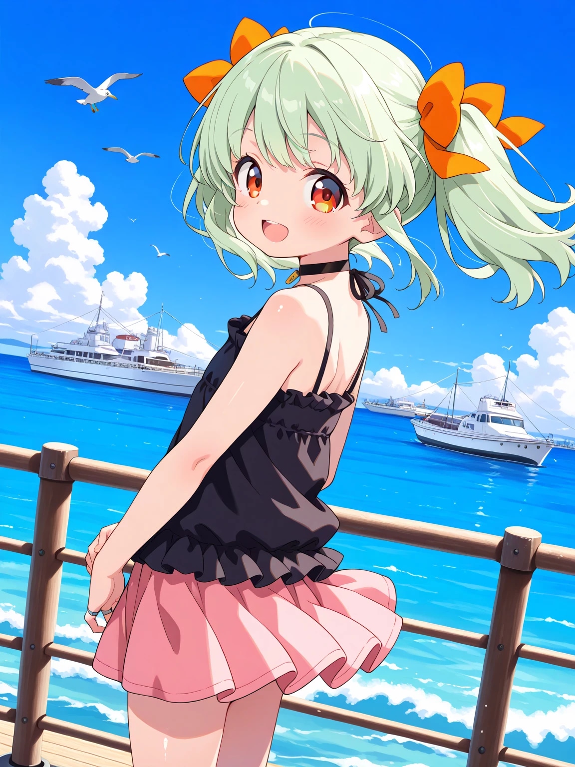 港を散歩するりおちゃん