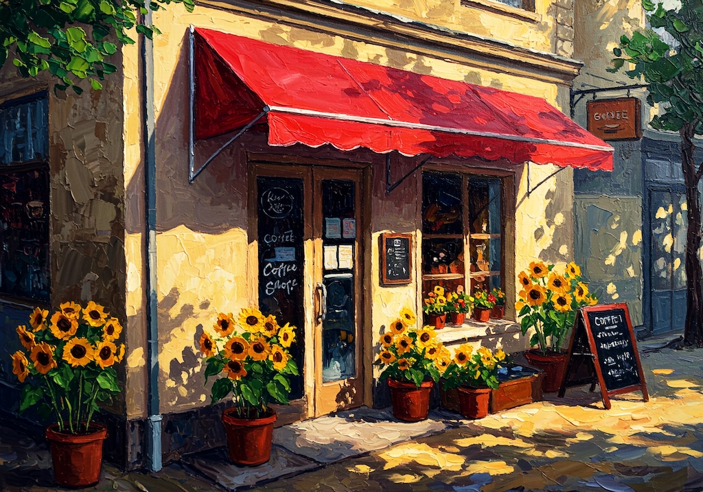 ヒマワリのある風景３･赤いテントの喫茶店