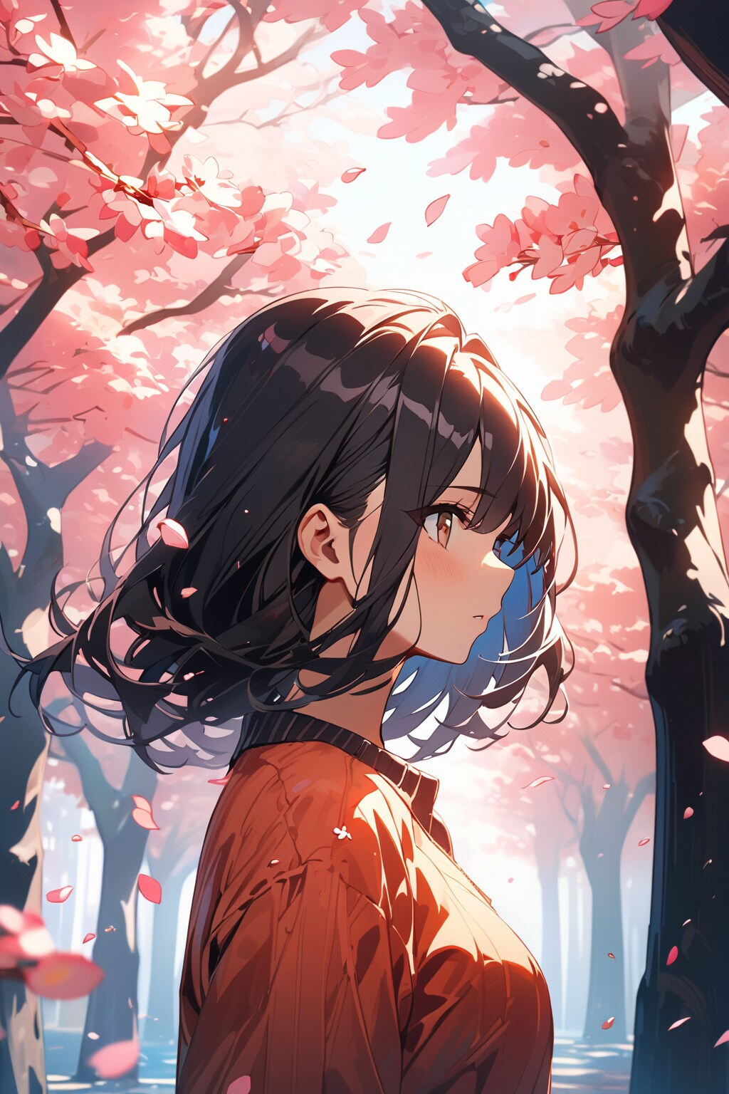 さくら並木の道の上で