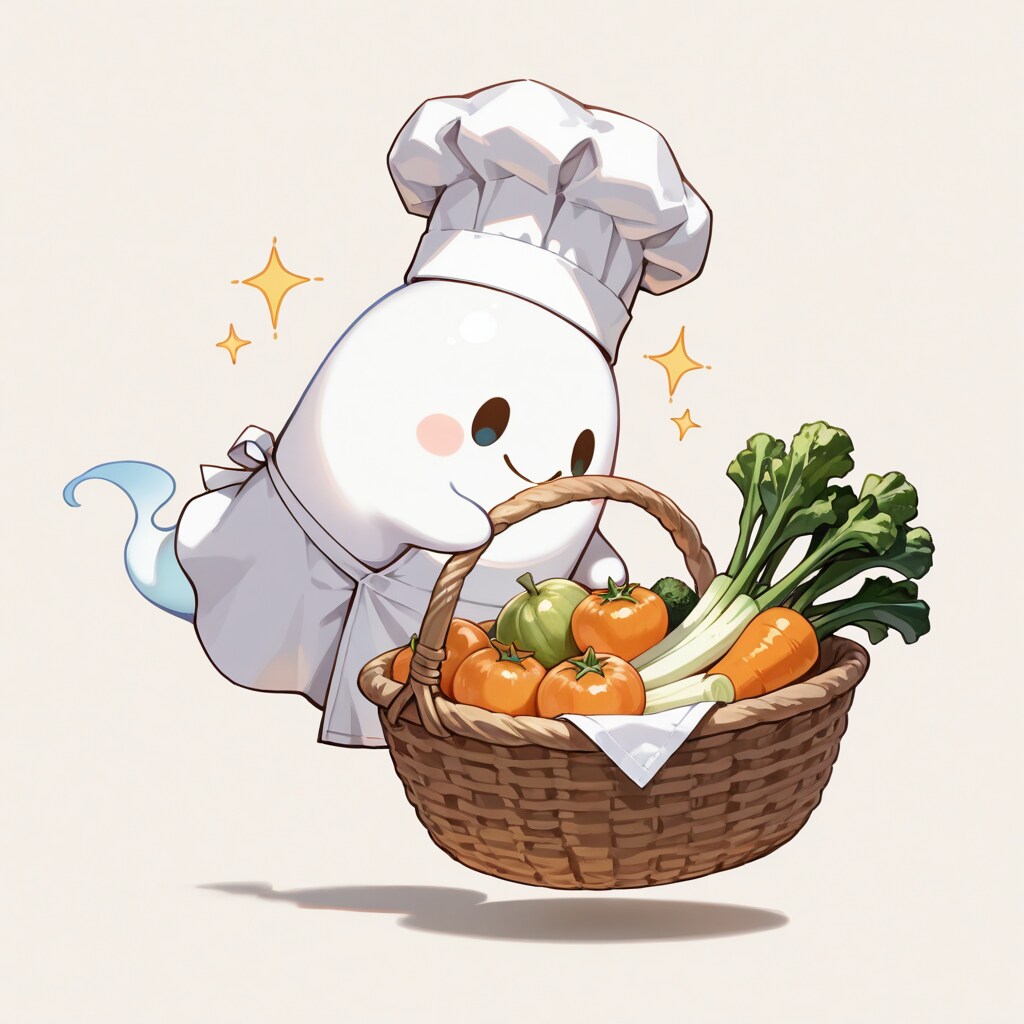 仕入れた野菜を運ぶお化けシェフ
