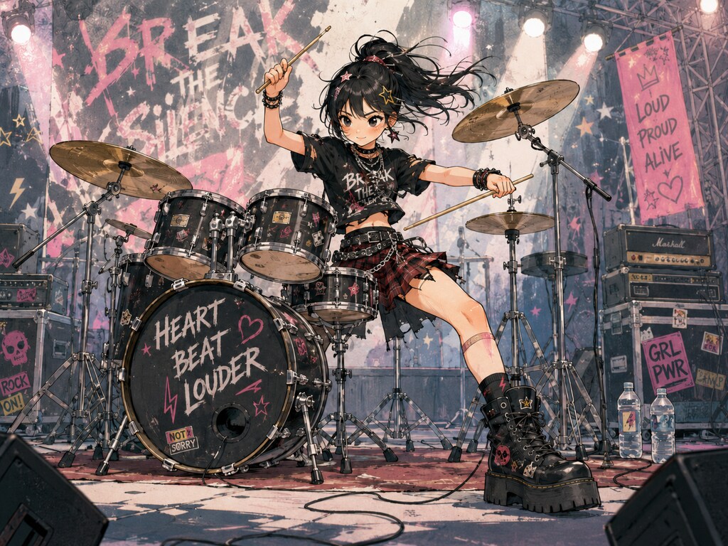 太鼓を叩く少女⑤