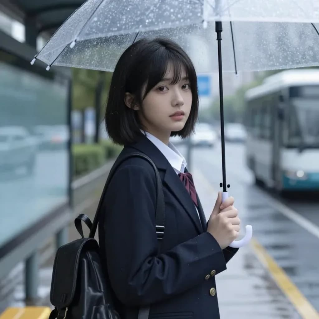 雨のバスストップ