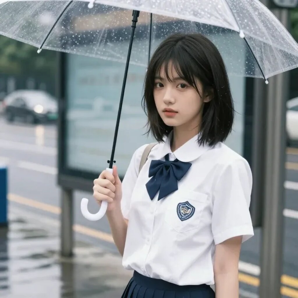 雨のバスストップ