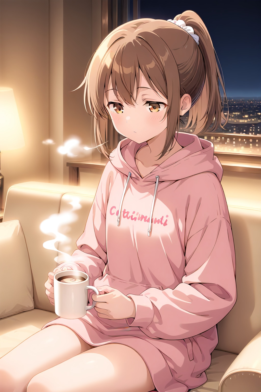 ピンク色のパーカー