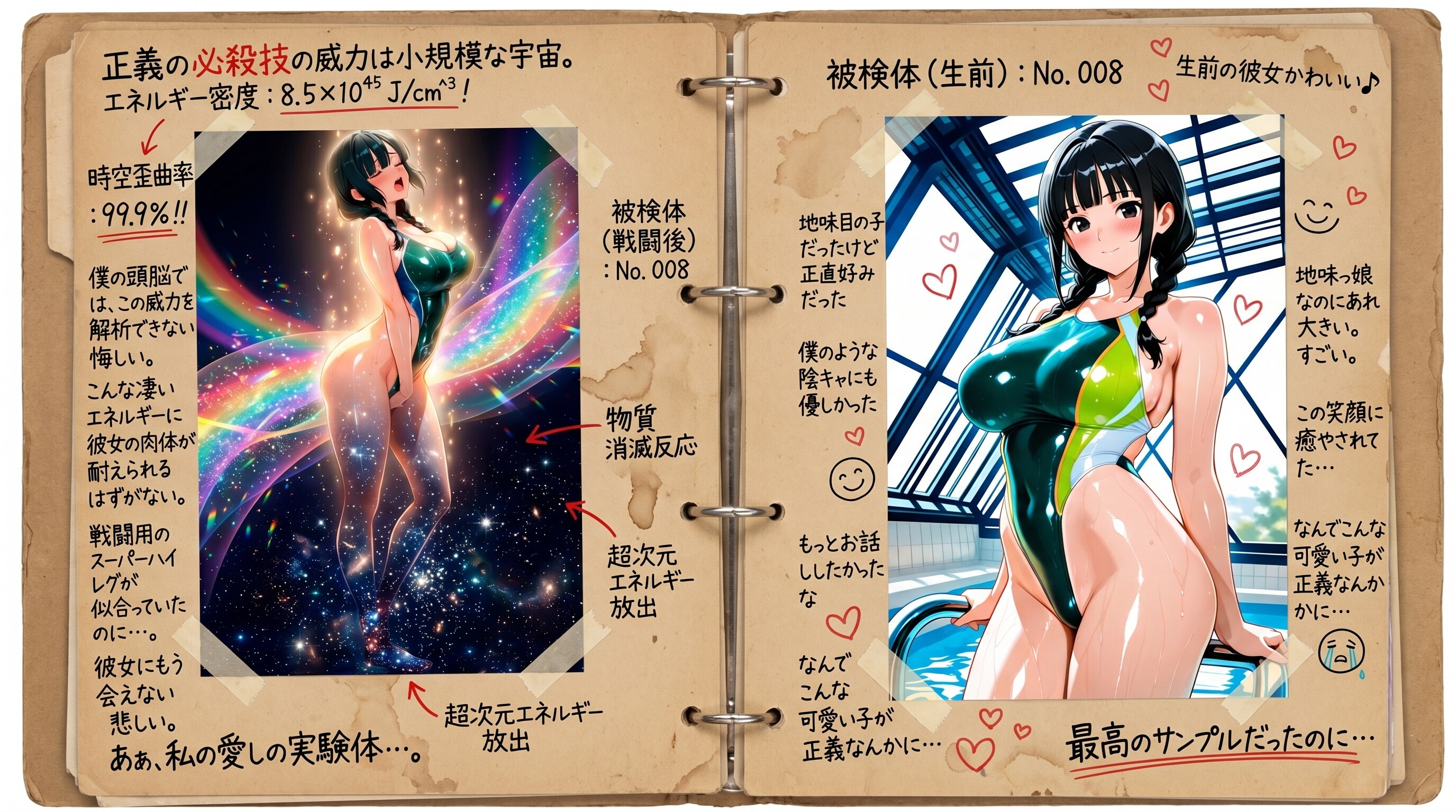 涙ジミだらけの美少女消滅研究ファイル😭💦・・密かに愛していた悪のハイレグ女戦闘員を正義の美少女戦士達の手によって消滅させられた💦悪の研究員のファイル・・