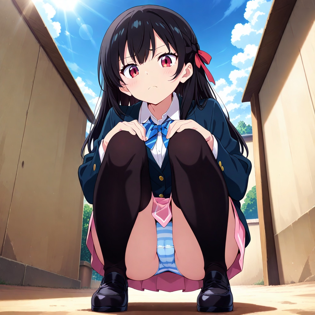 しゃがみパンチラ（R18へ続く）