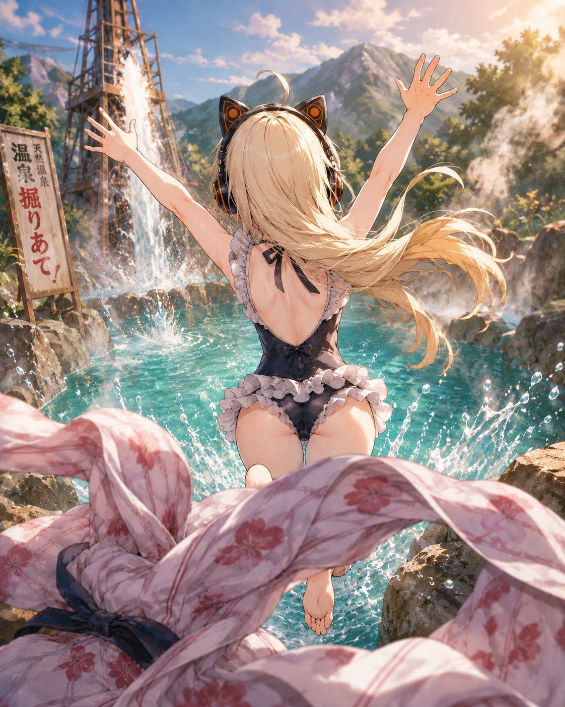 温泉が出たぞー！