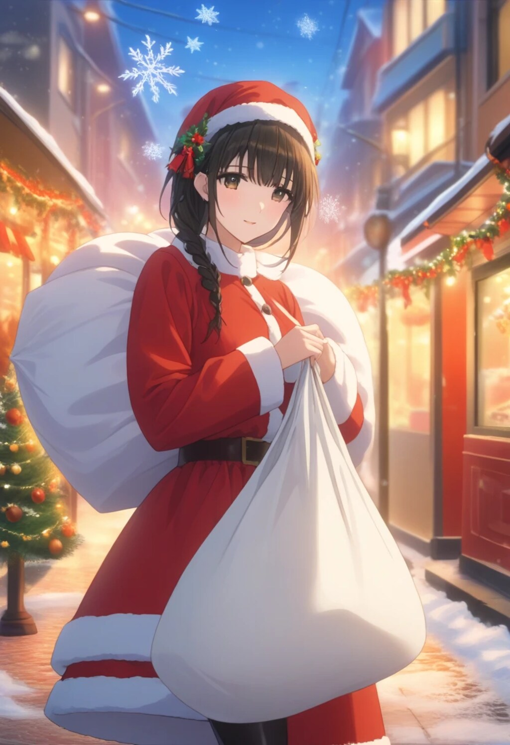 黒髪ロングでサンタの少女