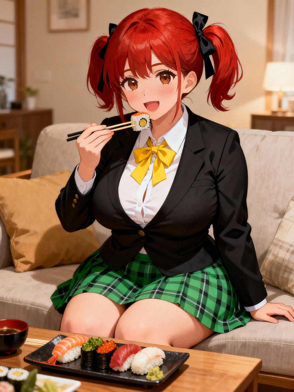 寿司を喰うSeedream赤髪ちゃん