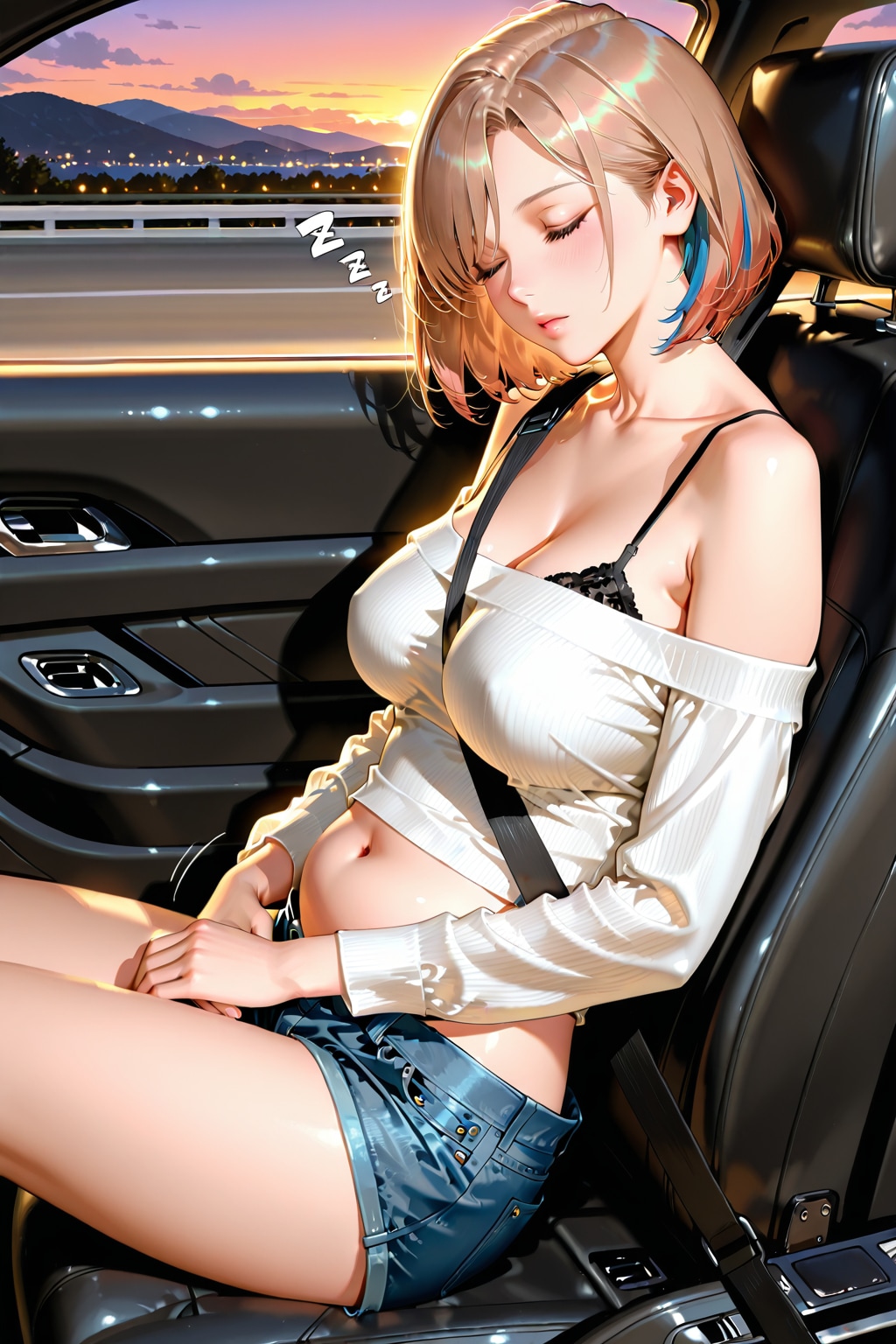 【助手席】遠くへ遊びに連れて行ってもらった帰り　無防備にすやすや眠る女の子