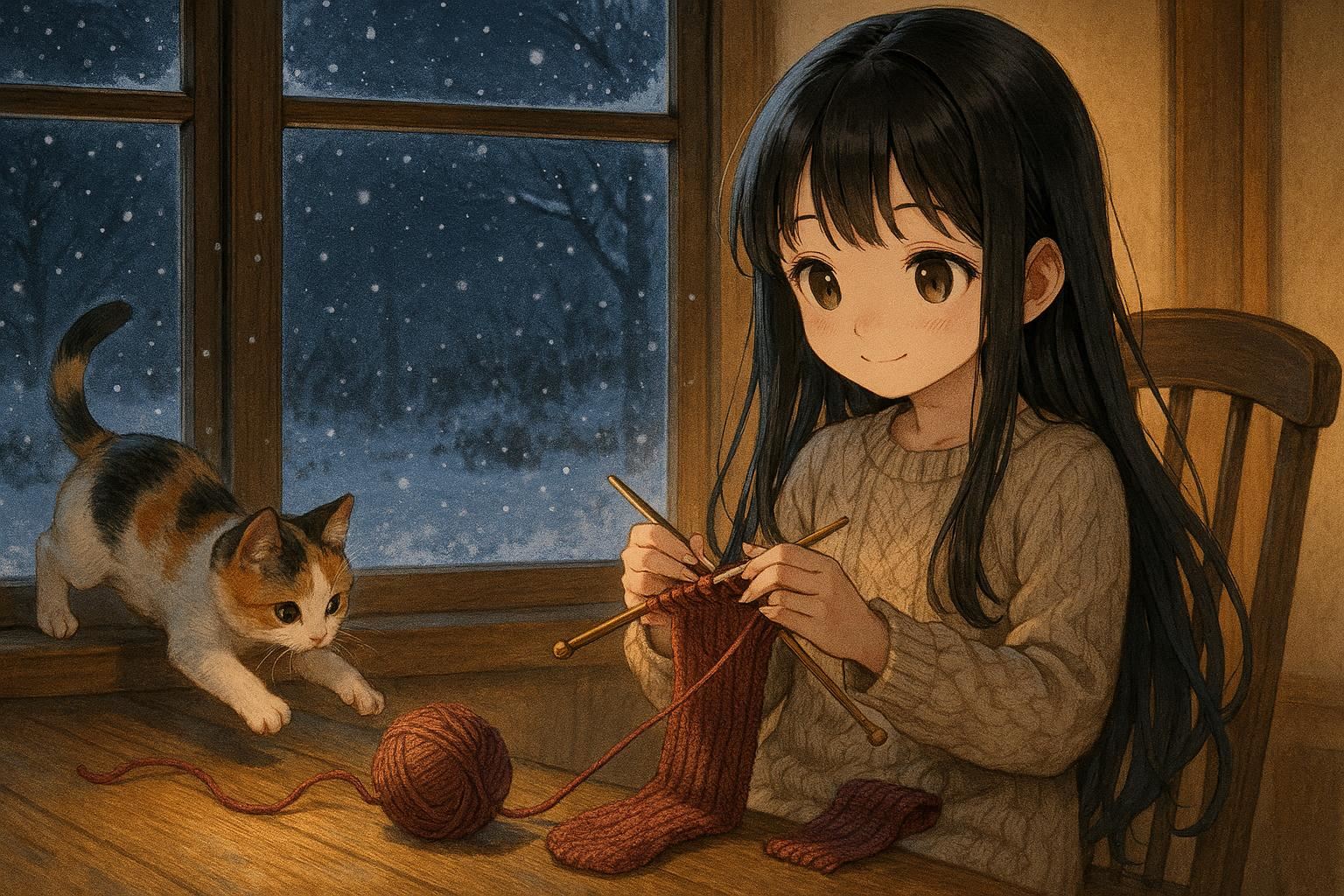 クリスマスを待つ夜の編み物時間 | の人気AIイラスト・グラビア