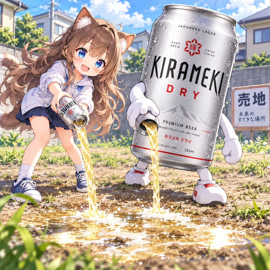 地面にビールを撒く会の小さな女の子