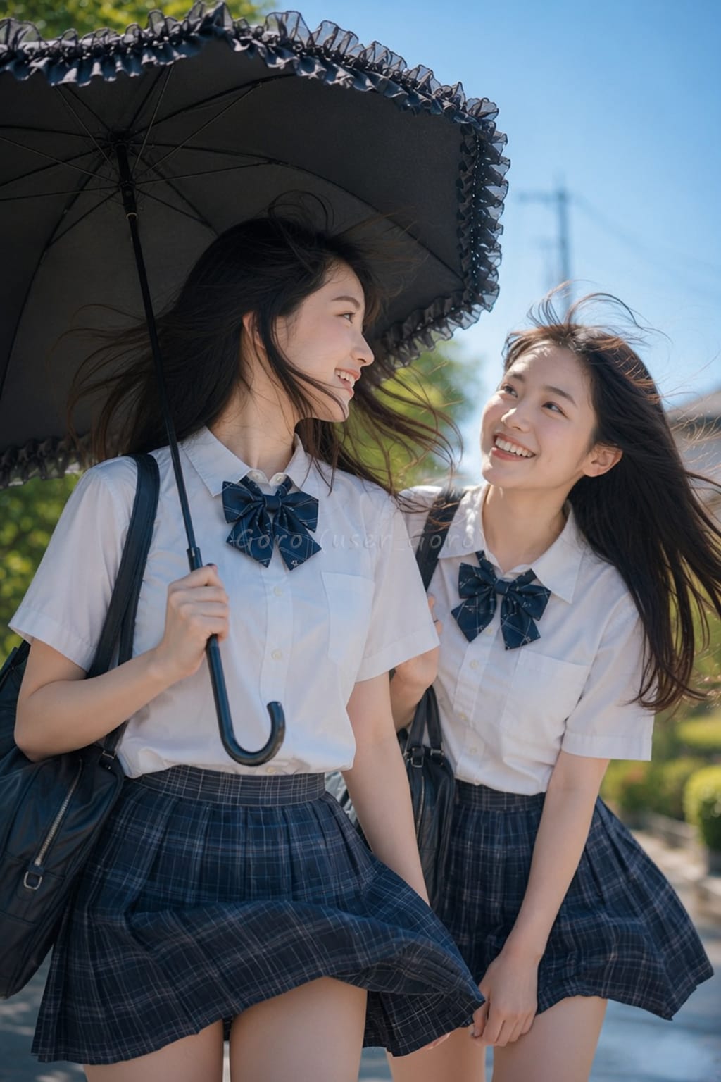 パゴダ傘で登校