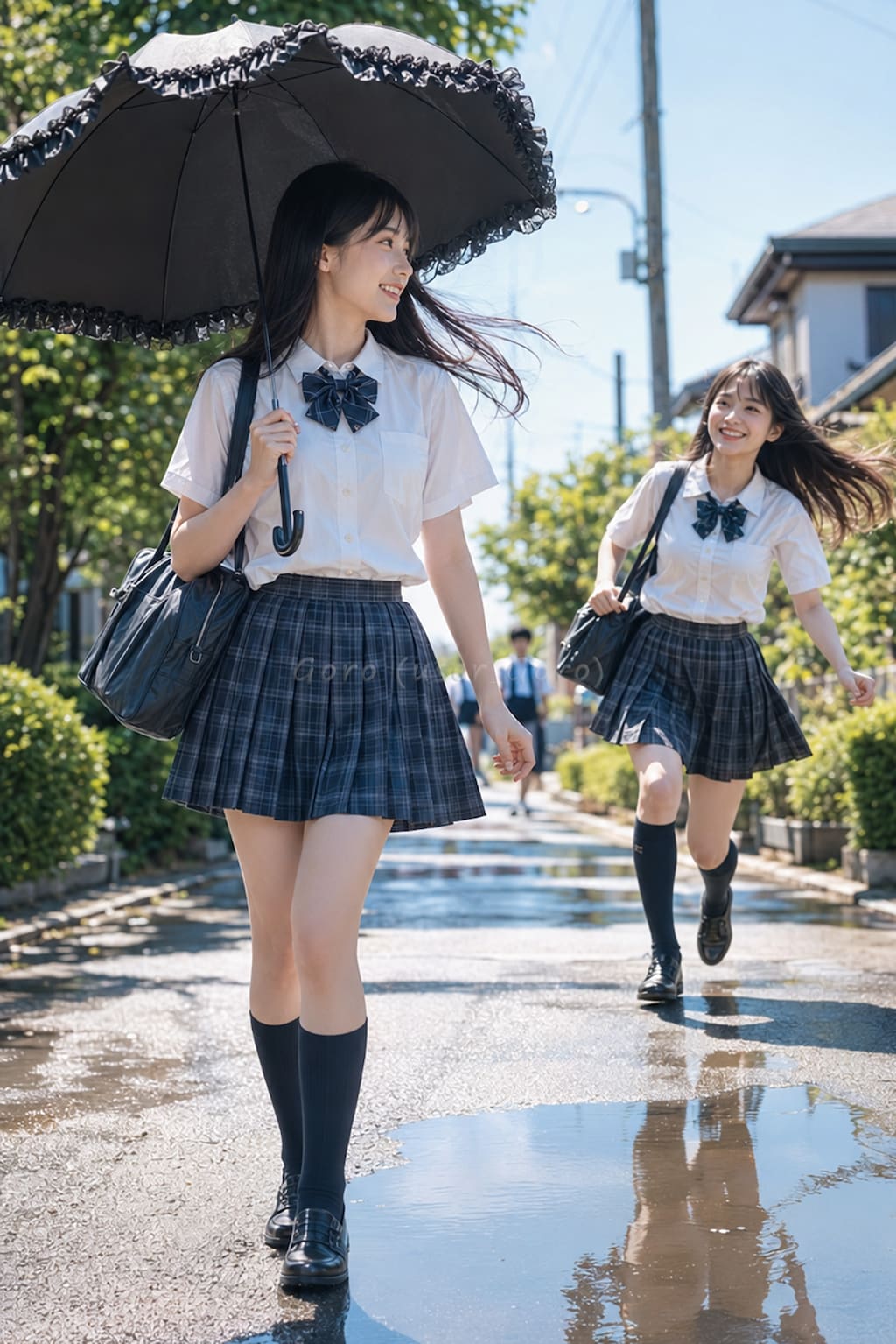 パゴダ傘で登校