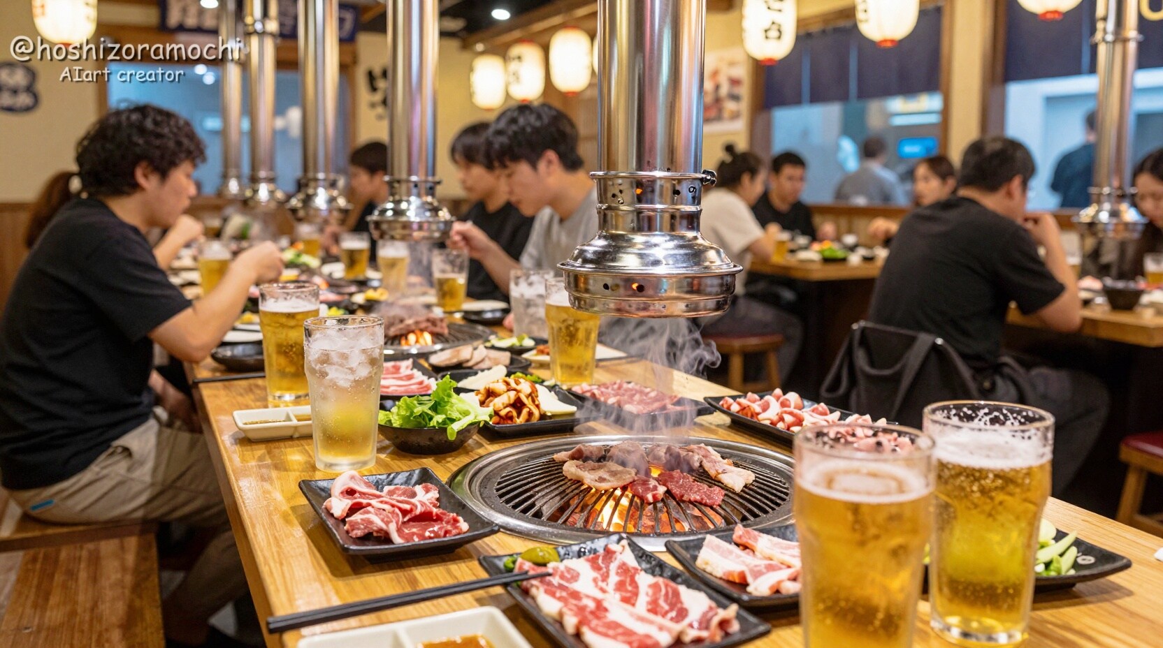 朝まで続く、夜の焼肉パーティー🎉 | の人気AIイラスト・グラビア