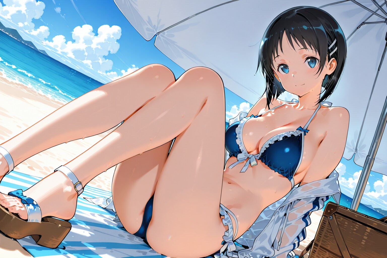 浜辺で座る桐ケ谷直葉