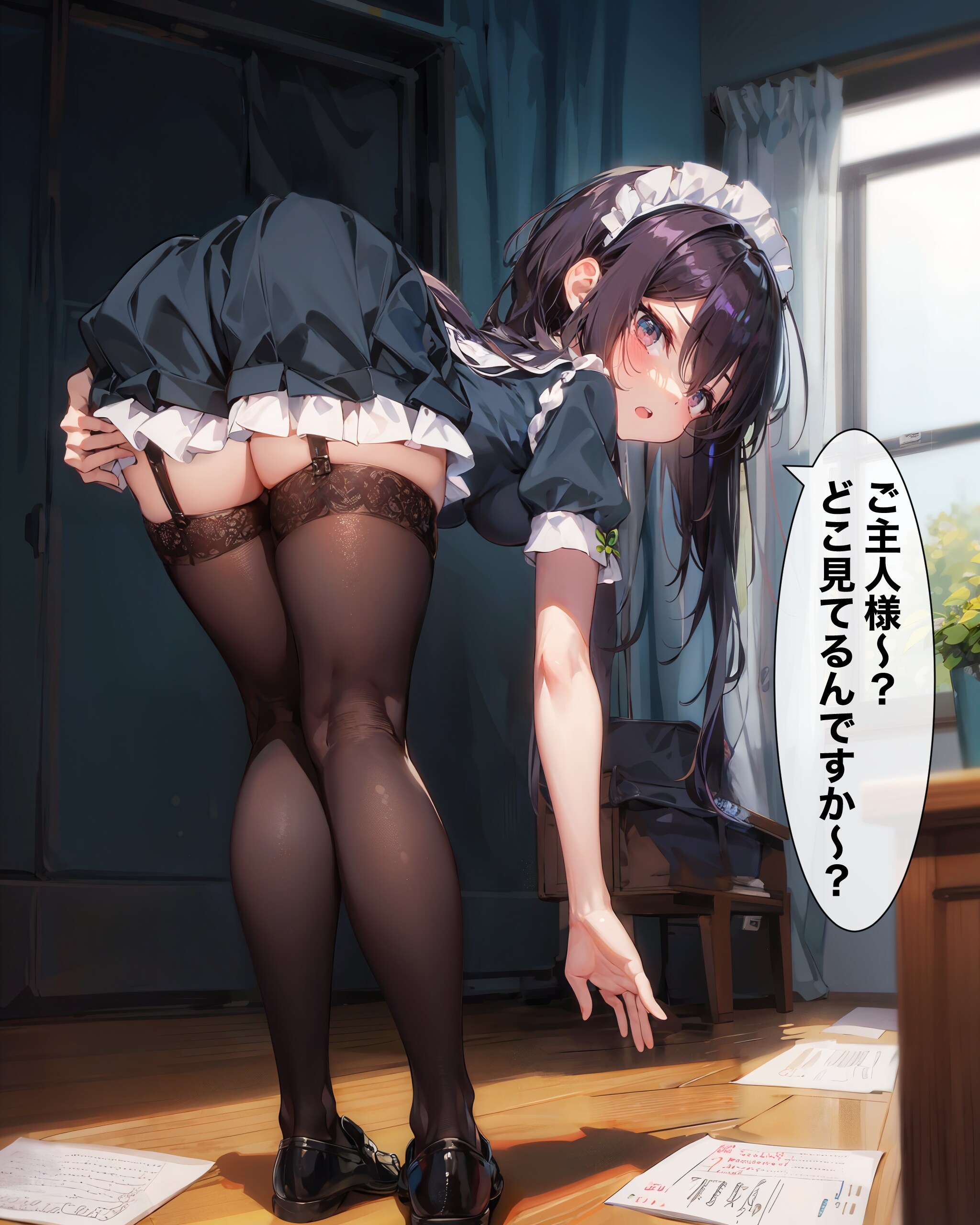 落とした書類を拾ってくれるメイドちゃん