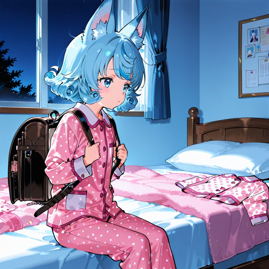 昼起きて本日登校する準備が終わったらもう夜だったので今日明日休むことにした狐耳の少女 | の人気AIイラスト・グラビア