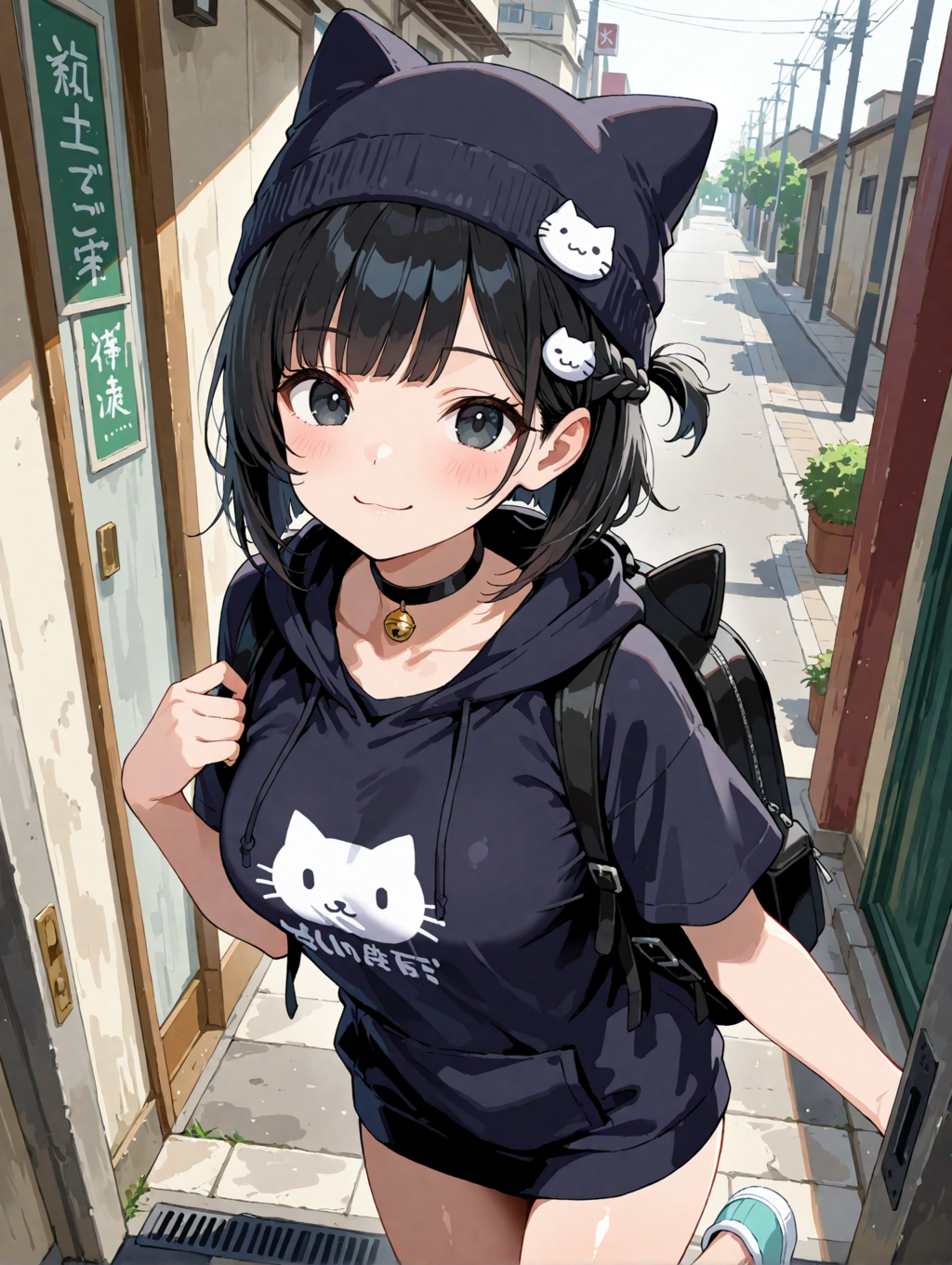 猫デザインの服とチョーカー