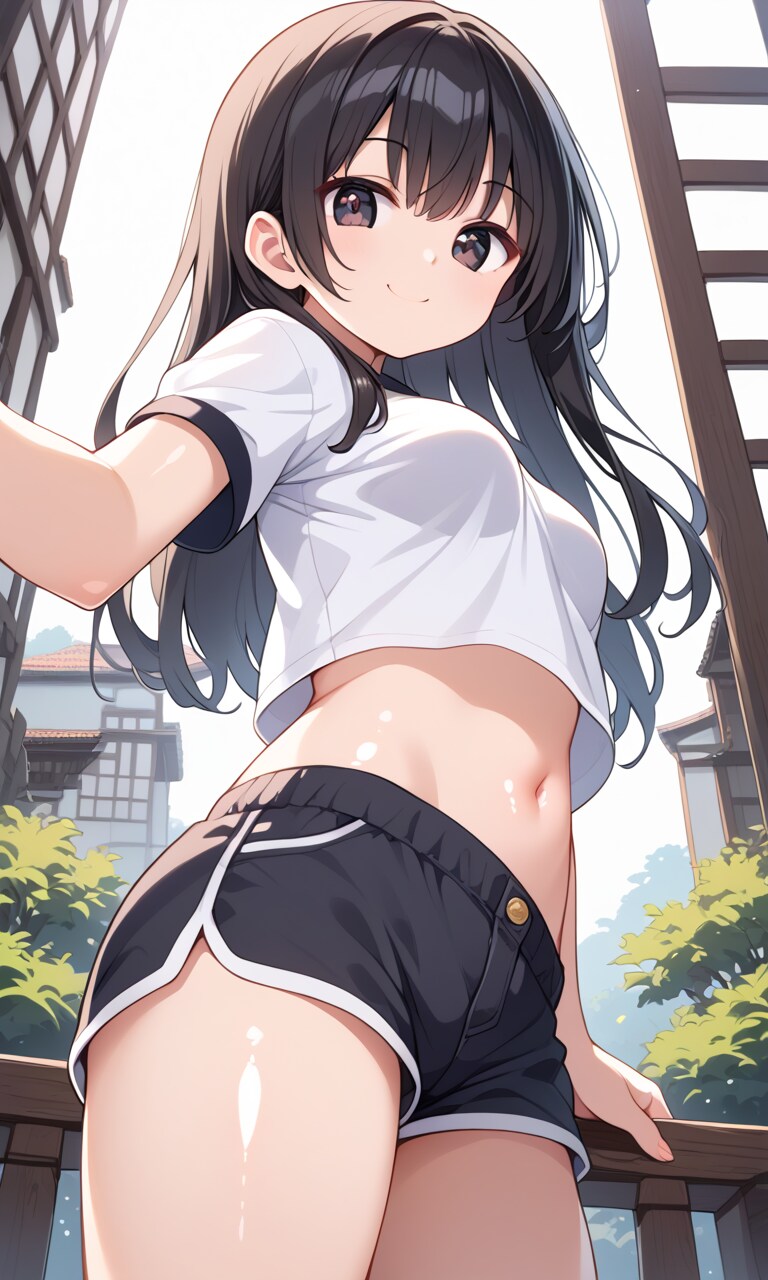 黒髪ロングショーツ