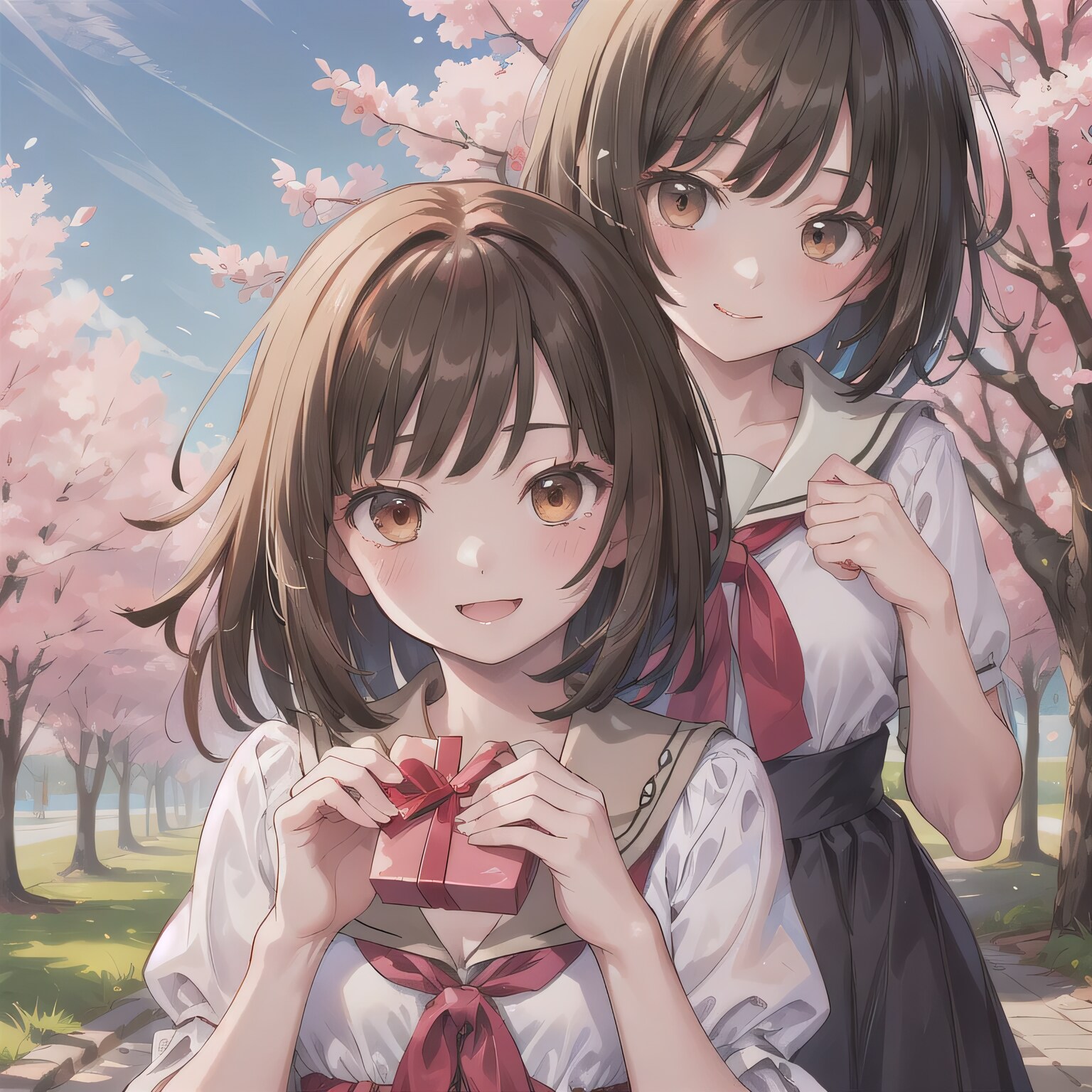 黒髪ボブでセーラー服の少女２人 | の人気AIイラスト・グラビア