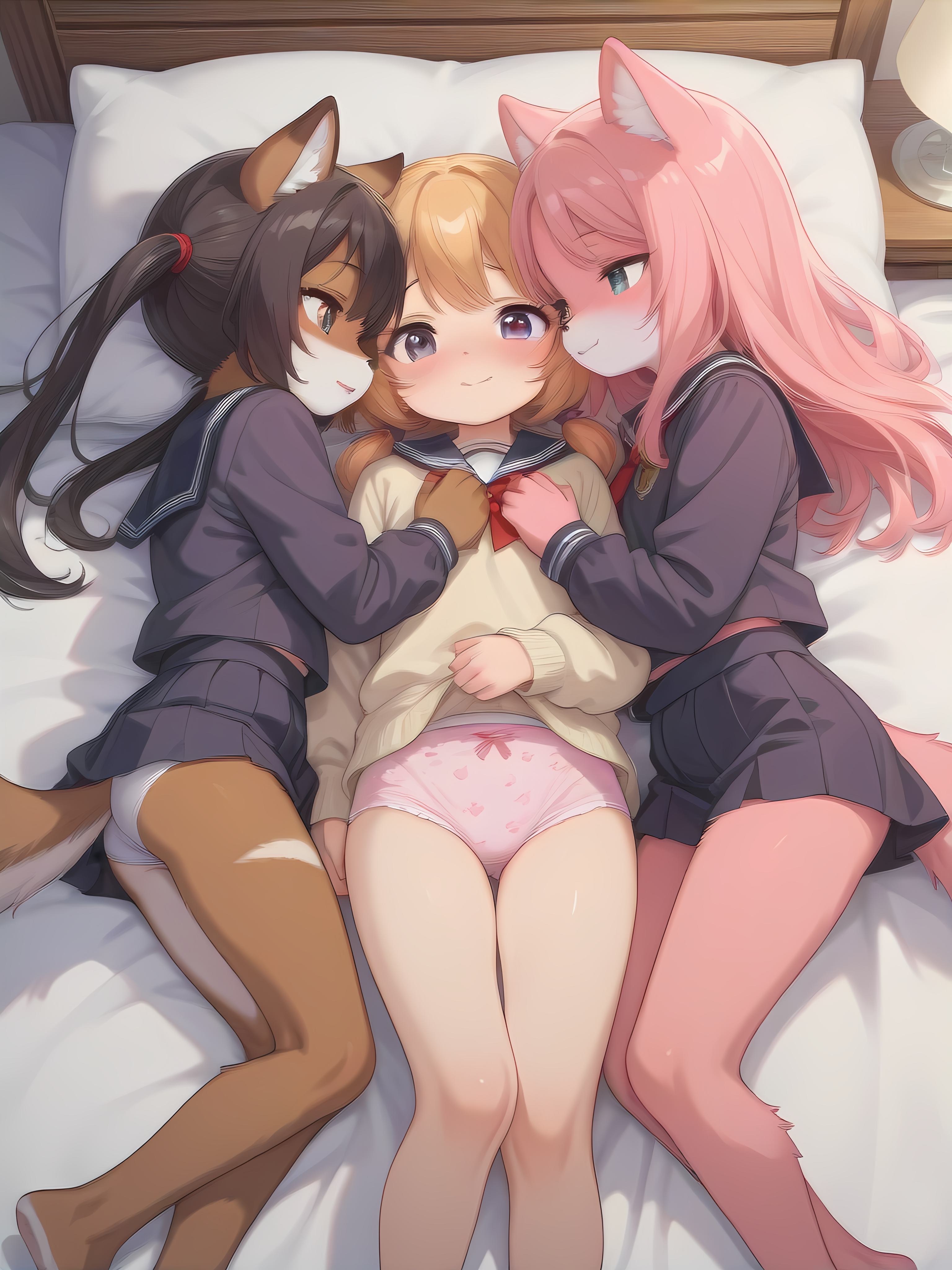 ケモっ娘+ヒト 百合『ピンクは勝負の色…』