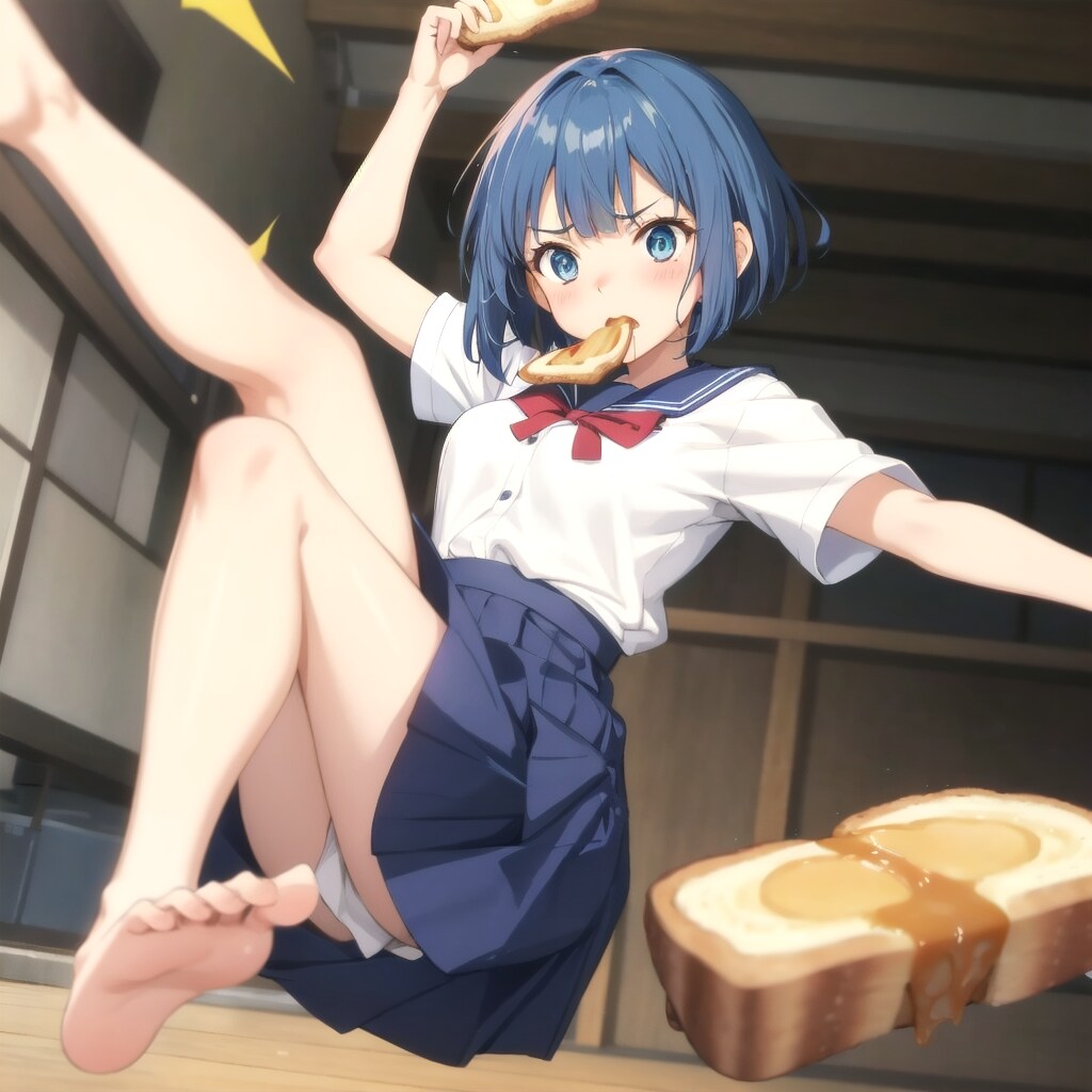 パンをくわえながら転倒