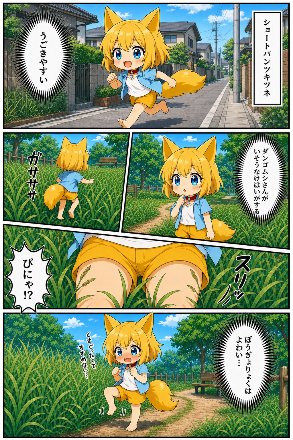 ふとももが草とこすれてムズムズするキツネ