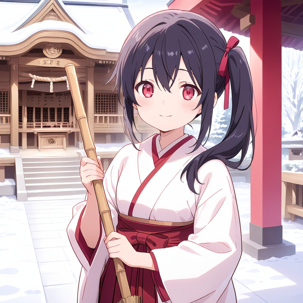 冬の神社と巫女ちゃん