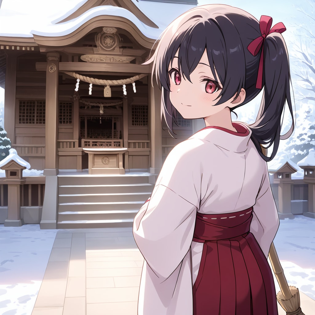 冬の神社と巫女ちゃん | の人気AIイラスト・グラビア