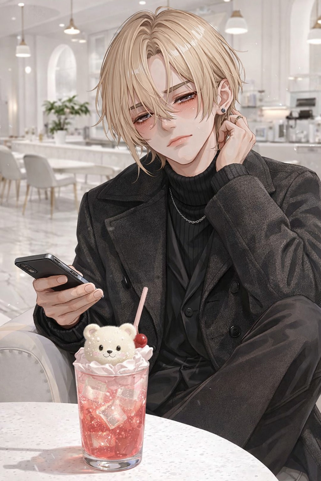 甘利くんは、彼女の「映え」に付き合う、少し不機嫌な騎士 | の人気AIイラスト・グラビア