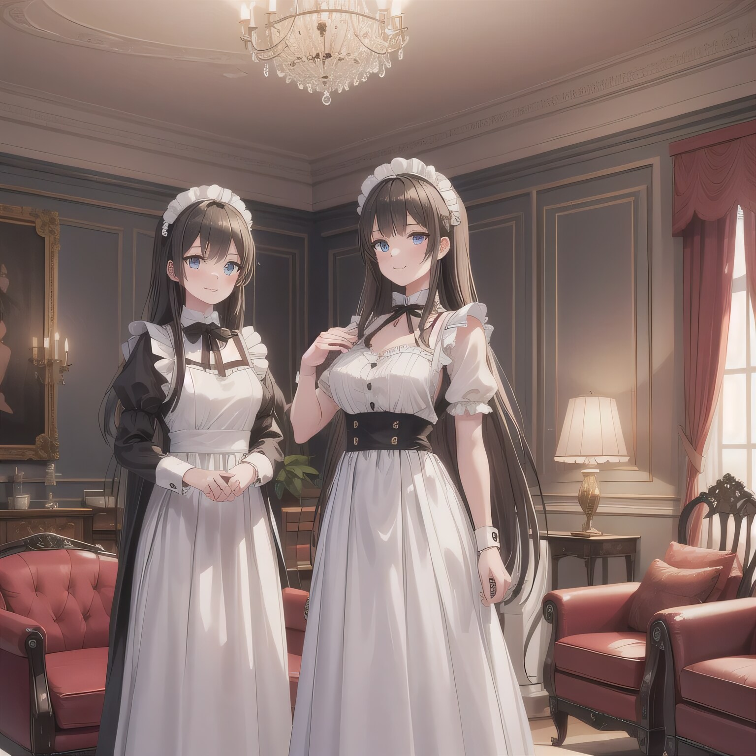 黒髪ロングでメイド服の少女３９ | の人気AIイラスト・グラビア