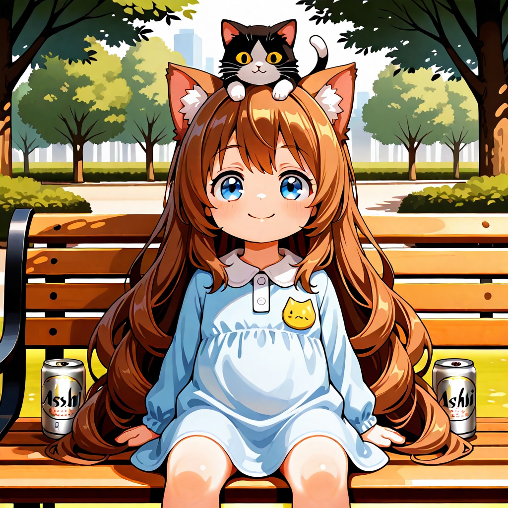 猫と座る小さな女の子