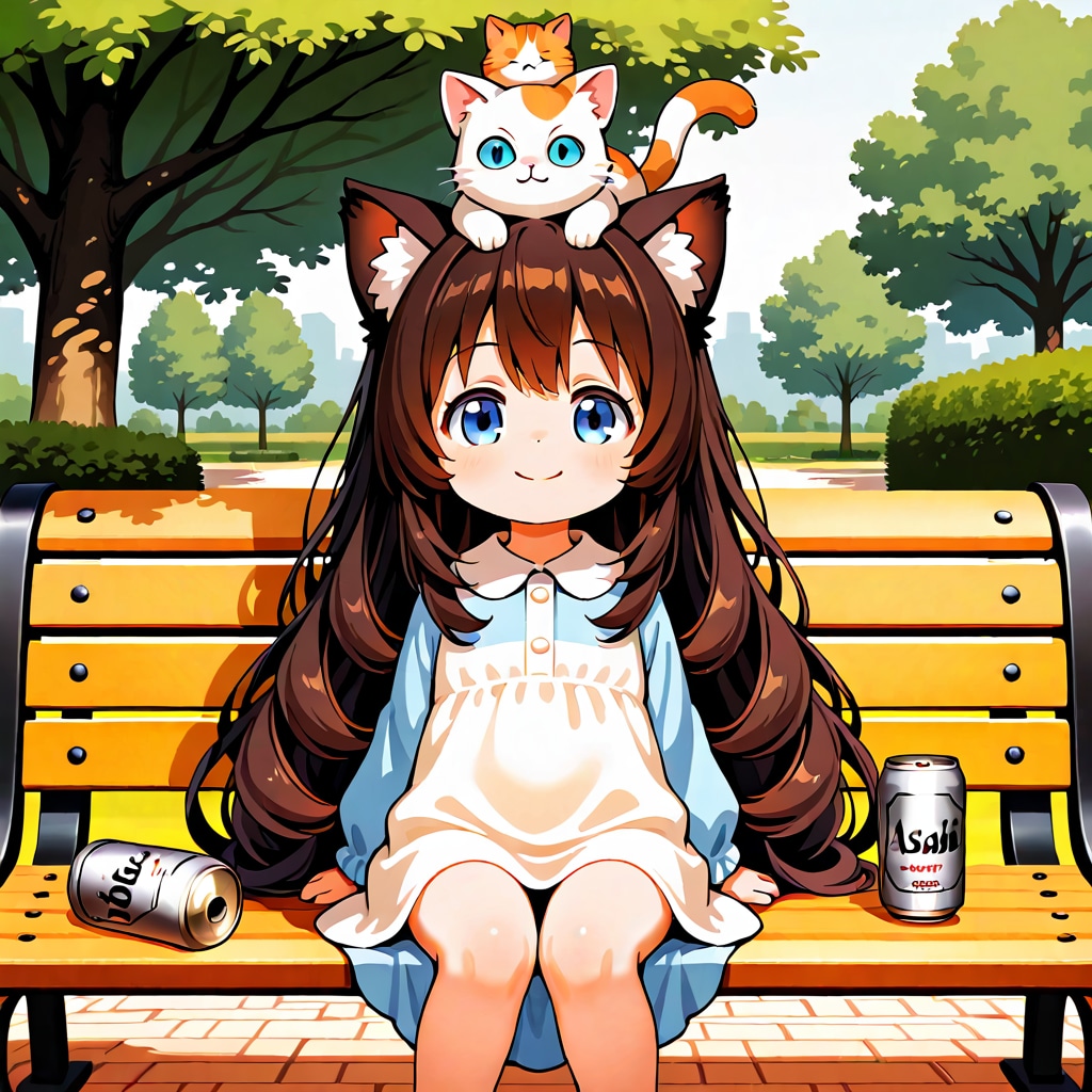 猫と座る小さな女の子