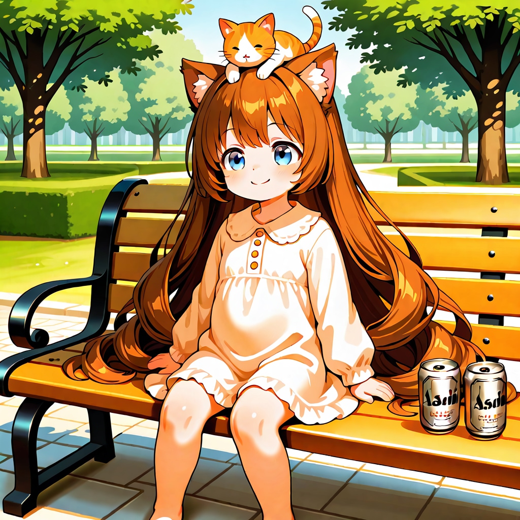 猫と座る小さな女の子