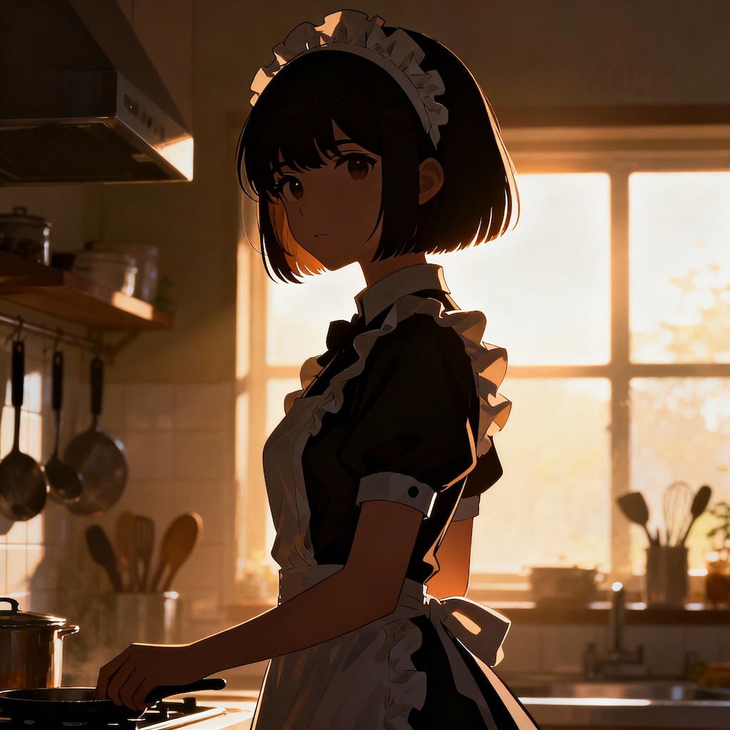 逆光に浮かぶメイドの影一つ　弾