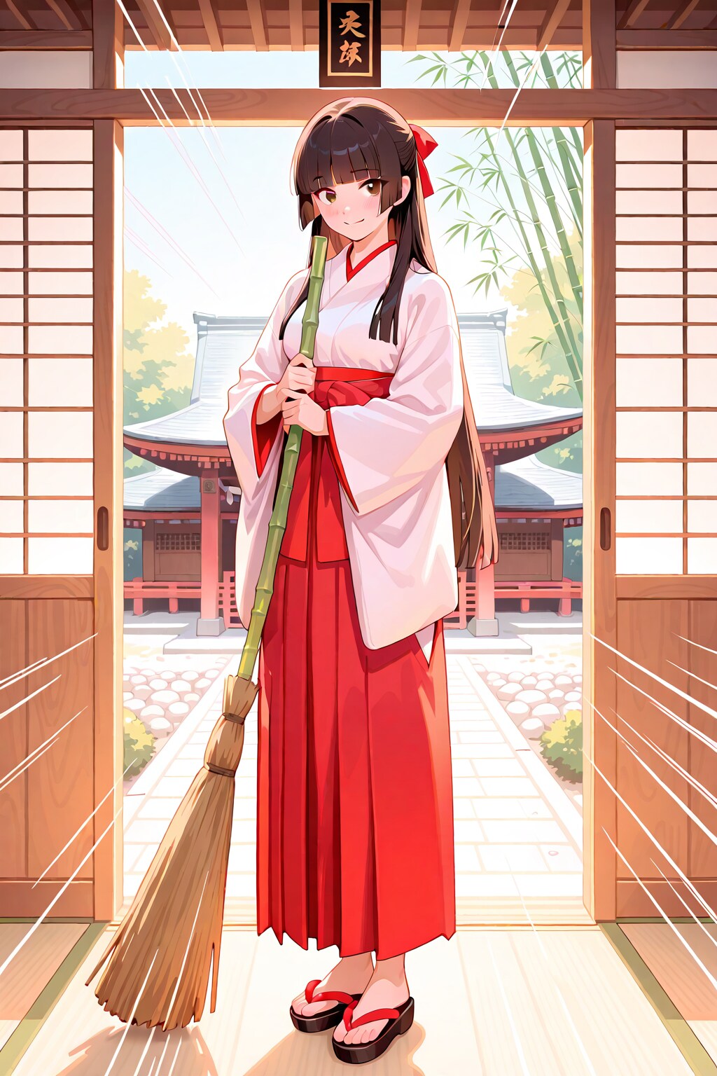 竹箒を持つ巫女