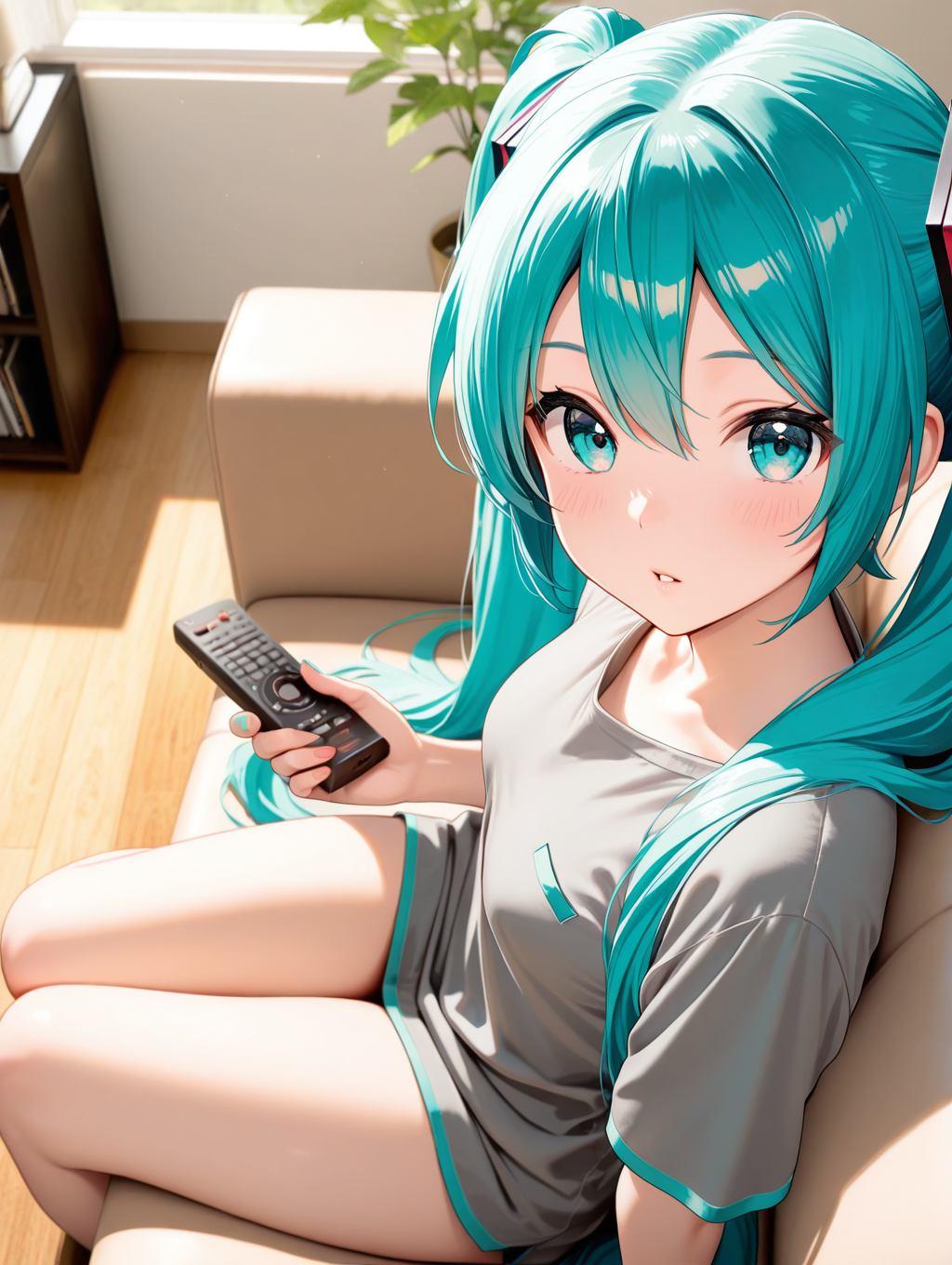 リビングでテレビを見てたミクさん