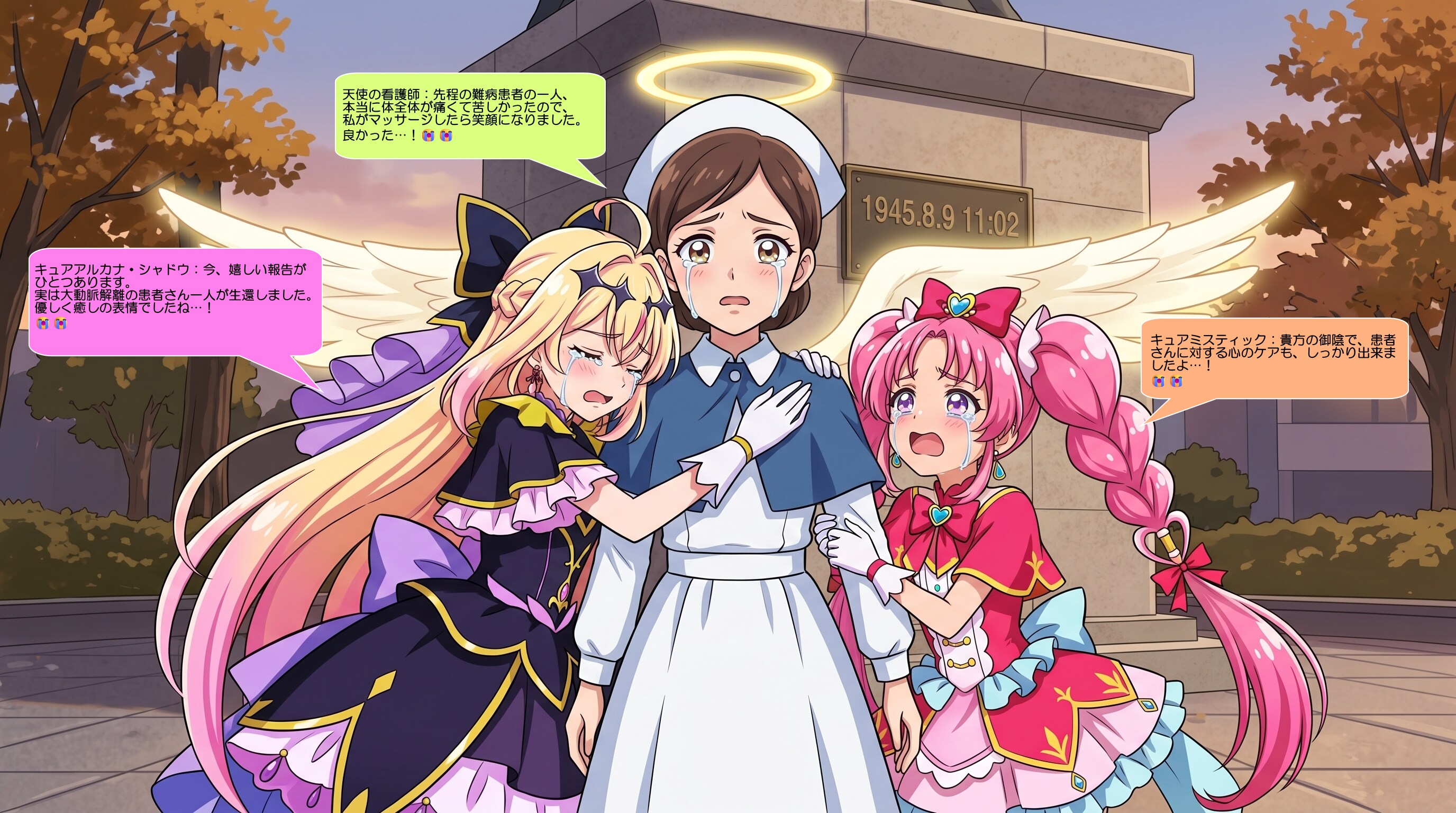 二人のプリキュア、天使の看護師と感涙する