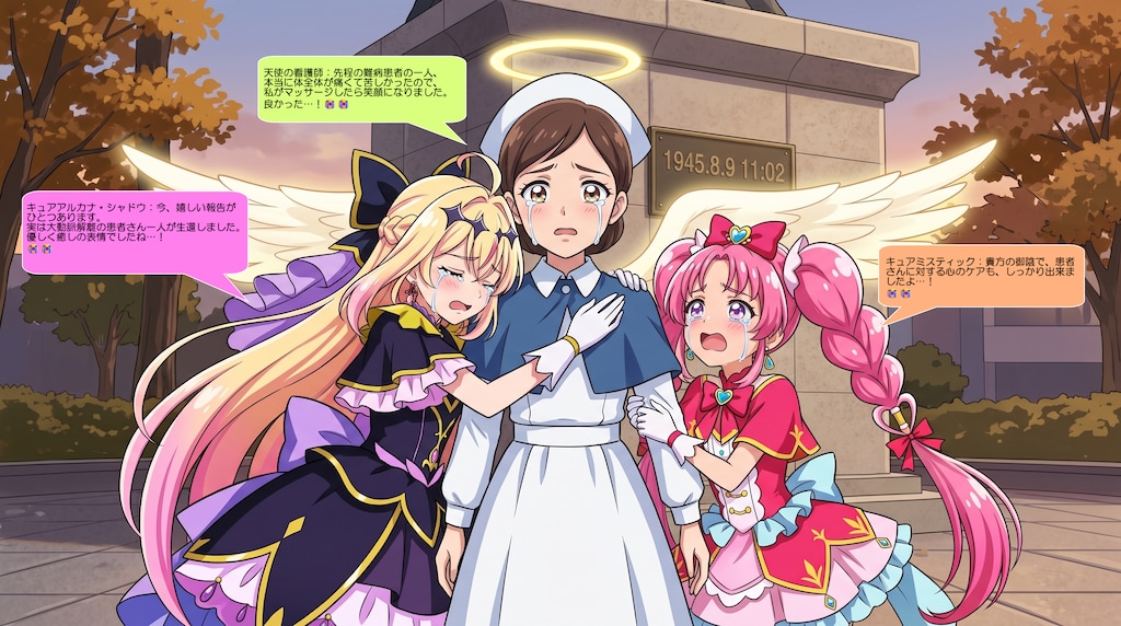 二人のプリキュア、天使の看護師と感涙する