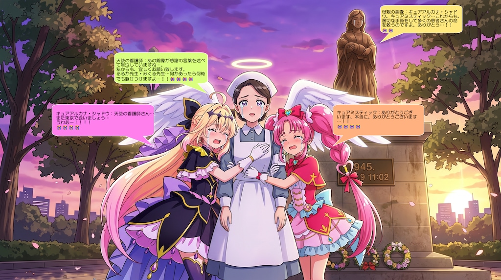 二人のプリキュア、天使の看護師と感涙する