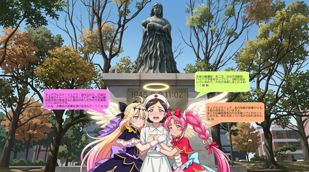 二人のプリキュア、天使の看護師と感涙する
